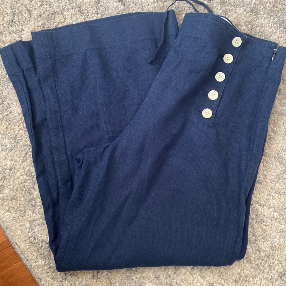 J. Crew Navy Wide Leg Pants with Button Detail